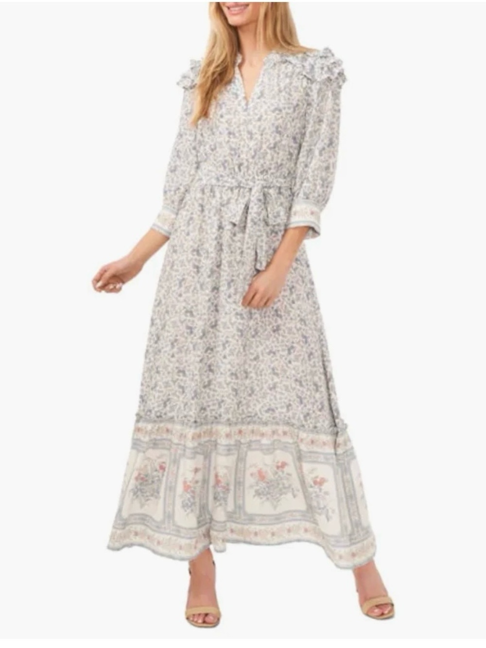 CeCe Cream Maxi Dress with Blue Floral Print